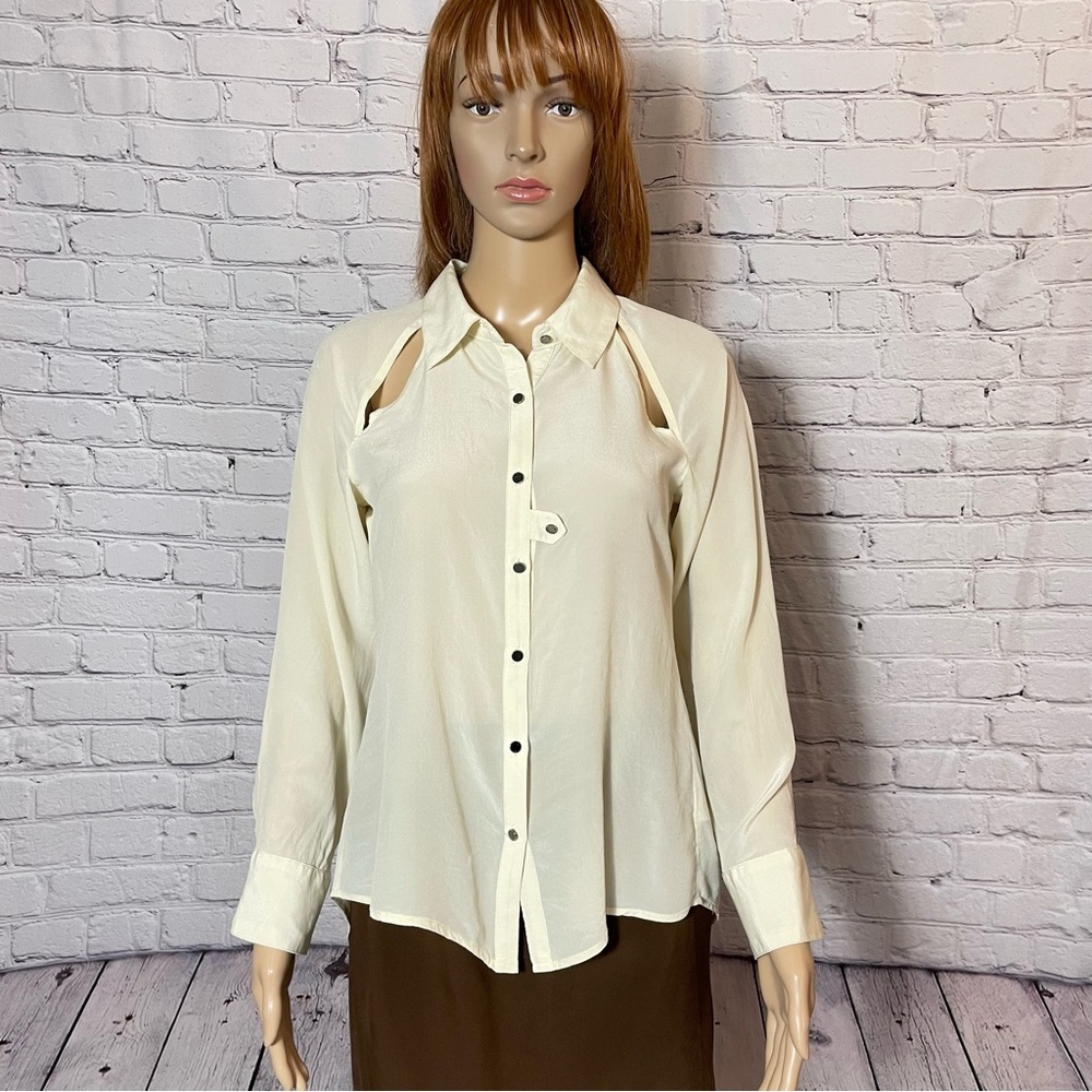 Aryn K Silk Lace Ivory Long Sleeve Cut Out Blouse Size S